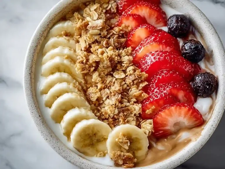 High-Protein Greek Yogurt Bowl topped with fruits and nuts