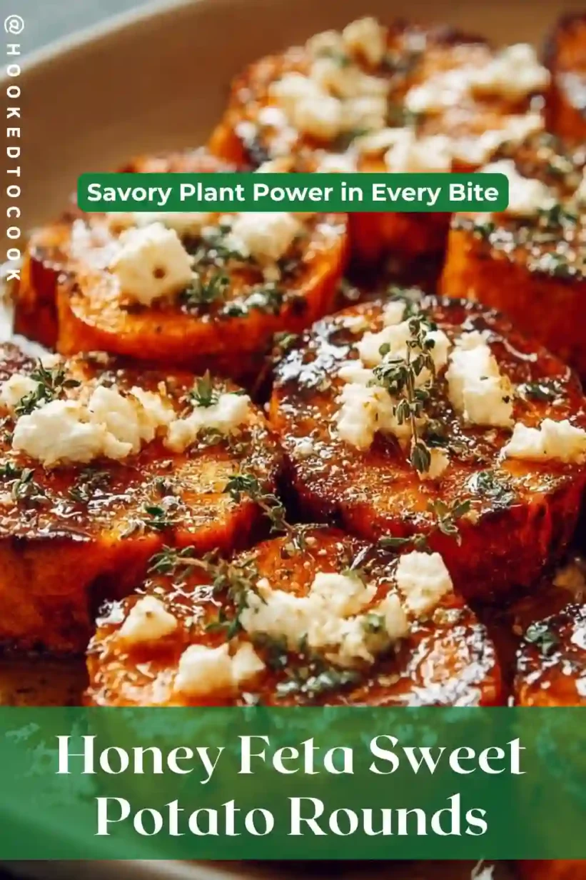 Honey Feta Sweet Potato Rounds topped with delicious feta and honey drizzles, perfect for any occasion.