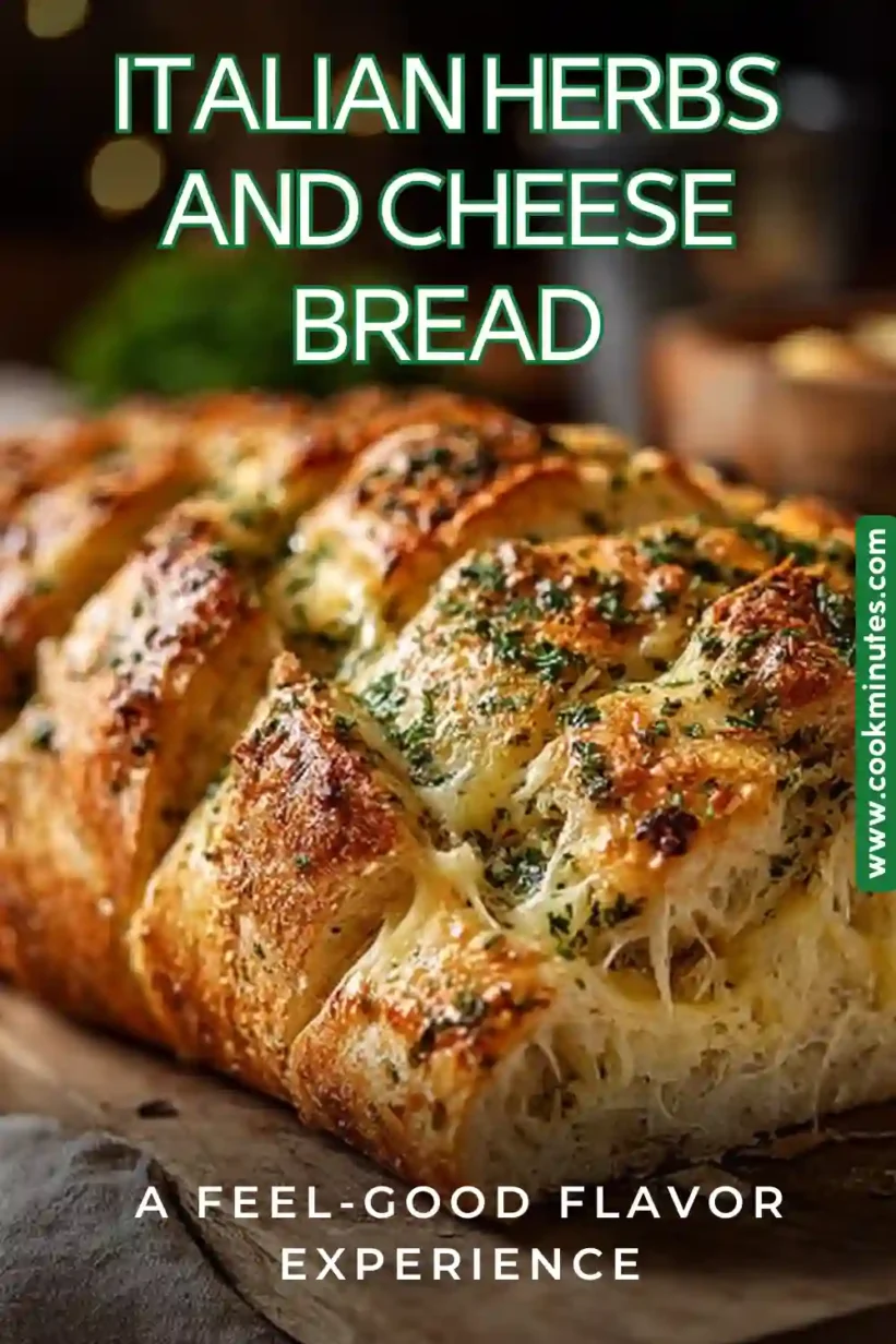 Golden-brown Italian Herbs and Cheese Bread fresh from the oven, showcasing a crusty exterior and flavorful interior.