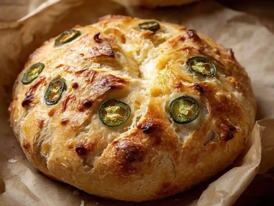 Freshly baked Jalapeno Cheddar Bread with spices and cheese