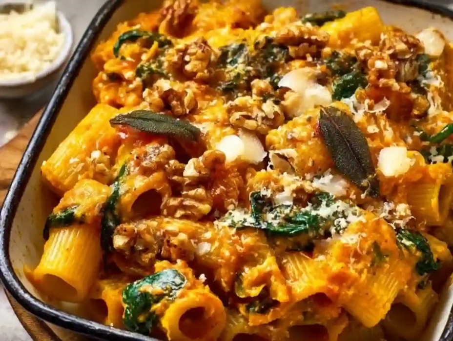 Pasta Bake with Pumpkin Tomato Sauce, a delicious and comforting meal.