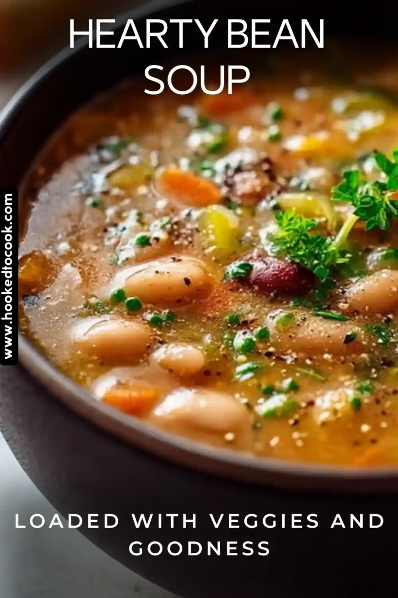 A steaming bowl of hearty bean soup garnished with fresh parsley, perfect for cozy winter nights.