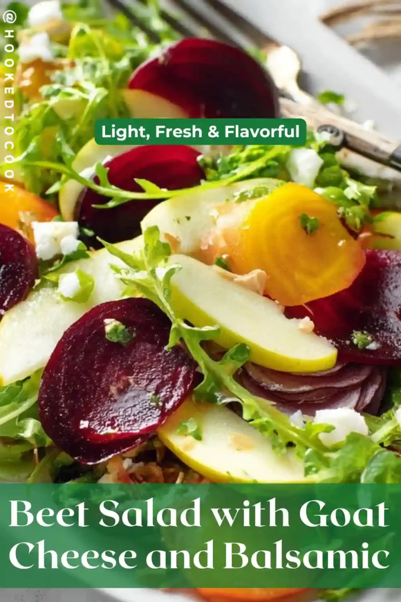 Beautiful plate of Beet Salad with Goat Cheese and Balsamic dressing, showcasing vibrant colors and textures.