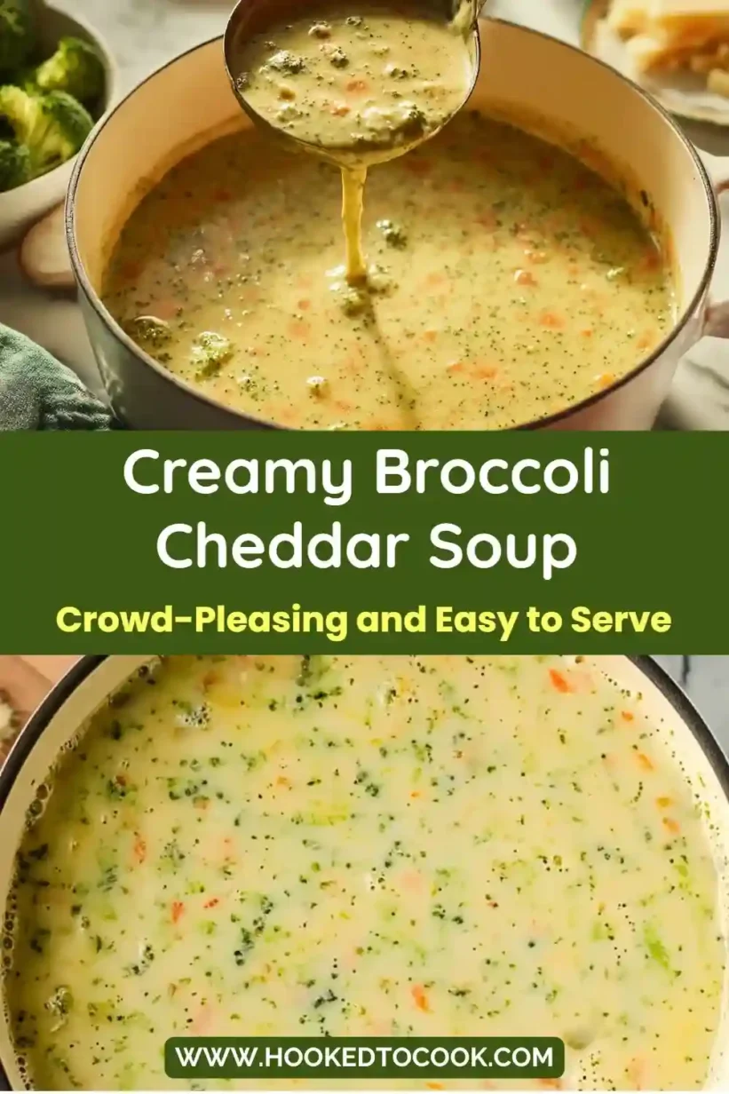 High Protein Broccoli Cheddar Soup in a bowl topped with fresh herbs and cheese.