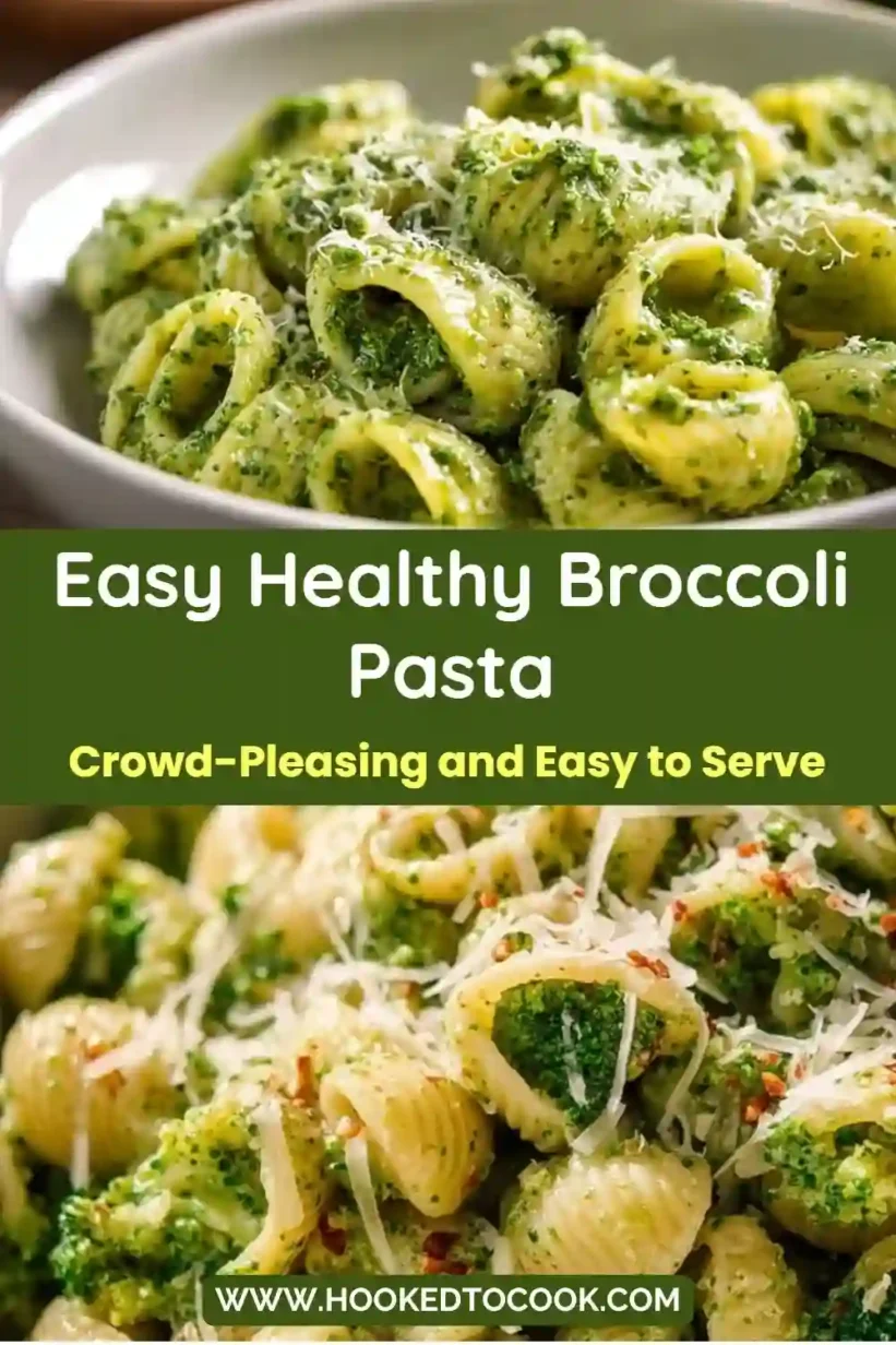 A plate of Easy Healthy Broccoli Pasta garnished with Parmesan cheese.