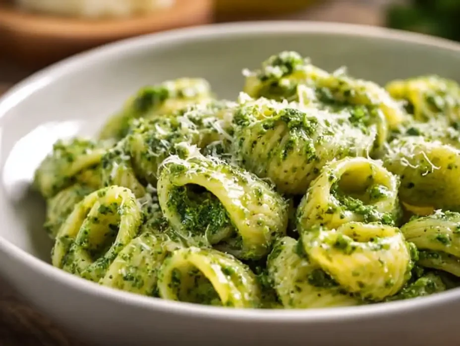 Bowl of easy healthy broccoli pasta with fresh vegetables