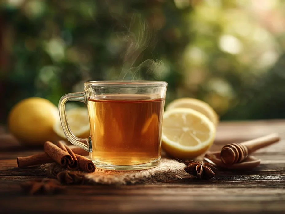 Canaan Honey Drink served in a glass with fresh ingredients on a wooden table