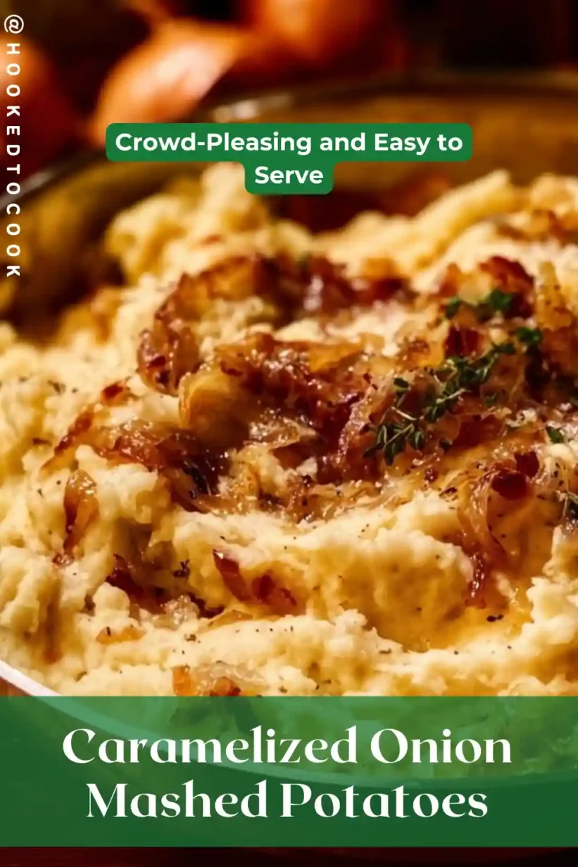 Best Ever Caramelized Onion Mashed Potatoes served on a rustic plate.