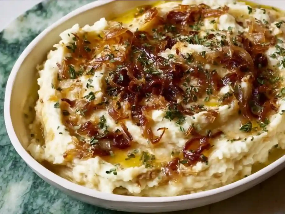 Delicious caramelized onion mashed potatoes served in a bowl