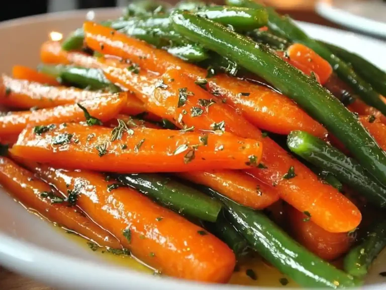 Honey glazed carrots with green beans served in a dish