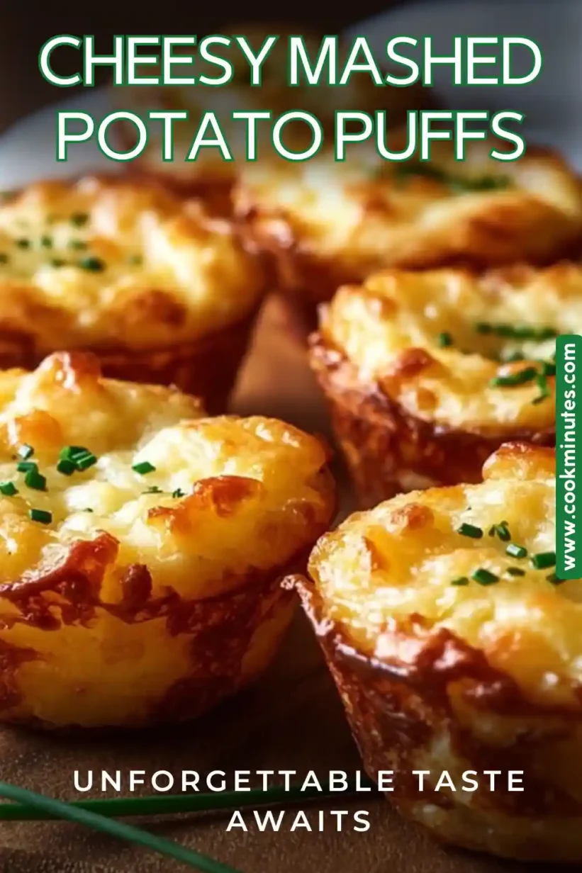 Cheesy Mashed Potato Puffs on a plate, garnished with herbs.