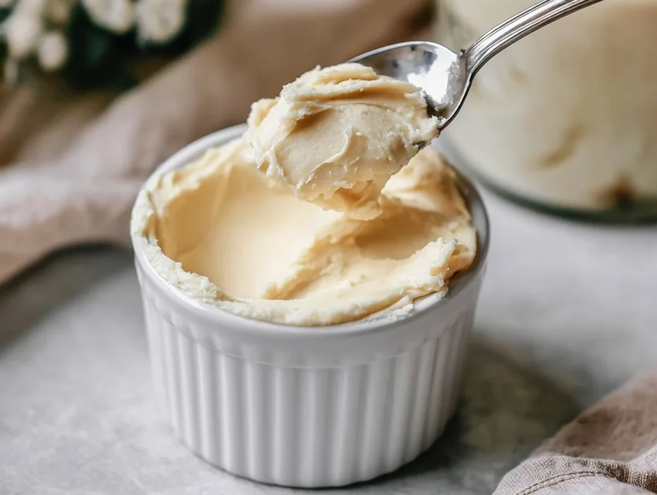 Ninja Creami Vanilla Protein Ice Cream in a bowl with a spoon