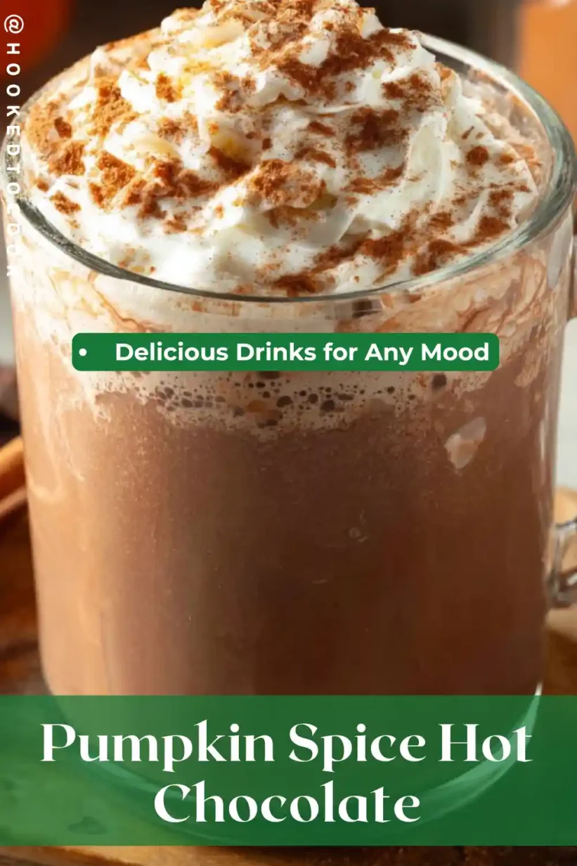 A cozy cup of Pumpkin Spice Hot Chocolate topped with whipped cream, perfect for fall.