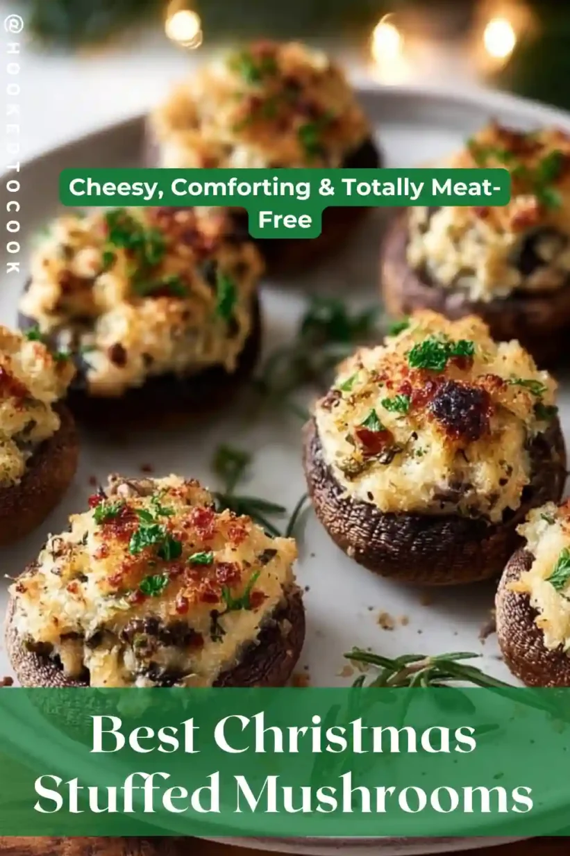 Delicious Best Christmas Stuffed Mushrooms topped with herbs and cheese for festive gatherings.