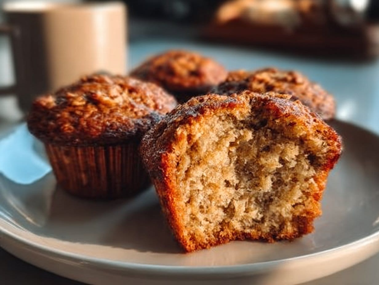 Image of a batch of Banana Oatmeal Muffins (No Flour, No Sugar) freshly baked.