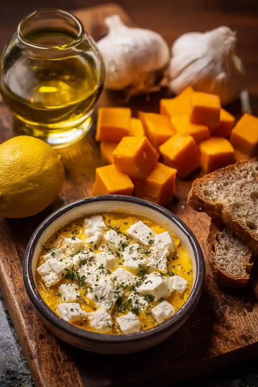Creamy butternut squash dip with feta cheese ingredients