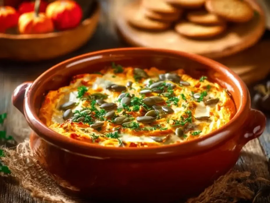 Creamy butternut squash dip with feta cheese served in a bowl