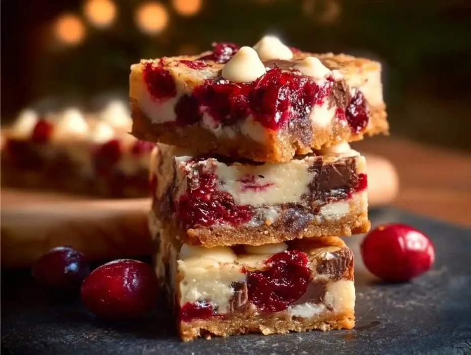 A plate of colorful Christmas bars decorated for the holiday season
