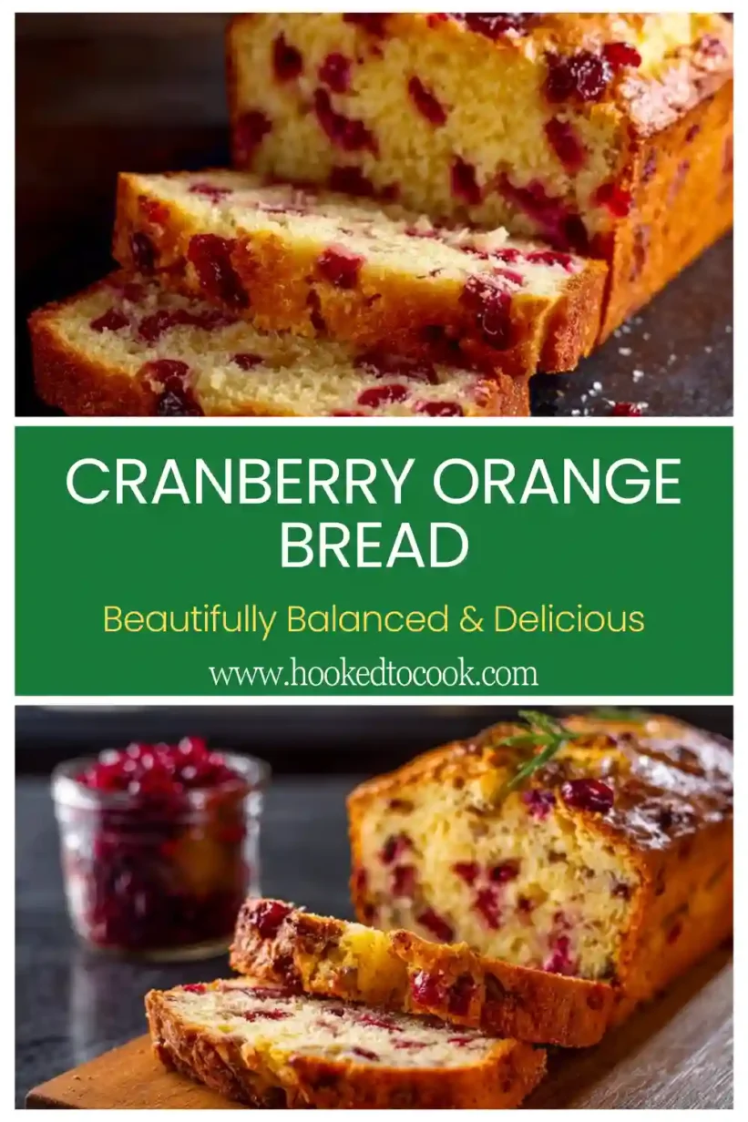 A beautifully sliced Cranberry Orange Bread, showcasing moist texture and vibrant cranberry pieces.