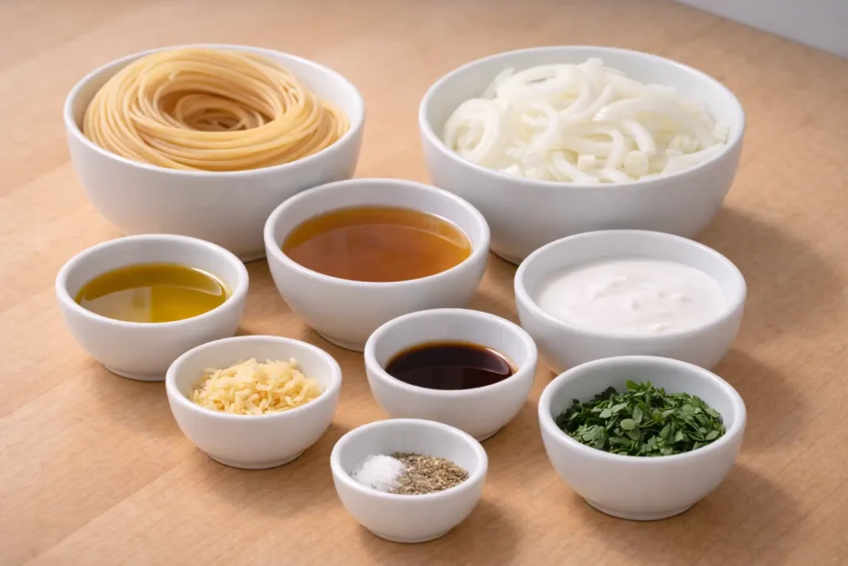 Creamy Vegan Caramelized Onion Pasta ingredients