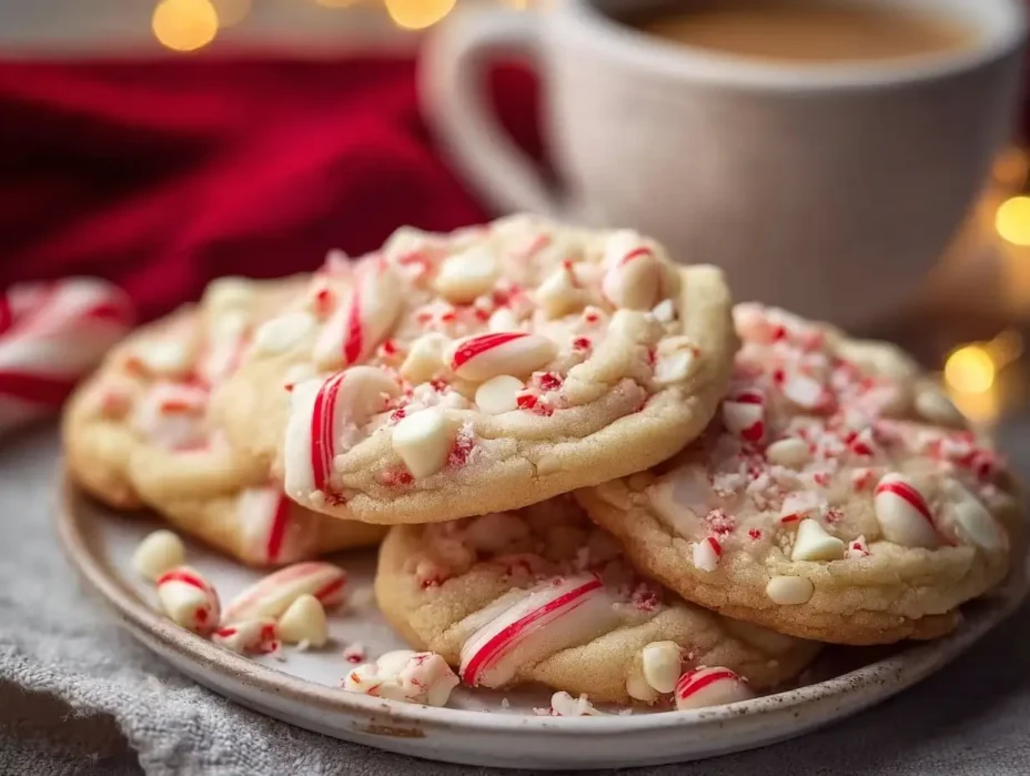 Delicious White Chocolate Candy Cane Cookies ready to enjoy