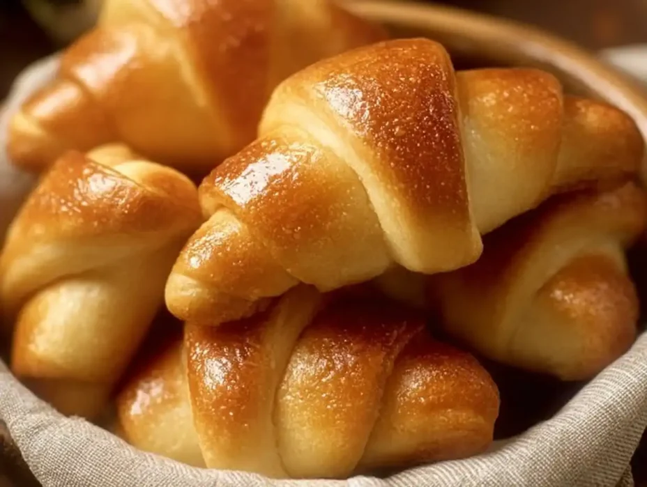 Freshly baked gluten-free crescent rolls on a cooling rack