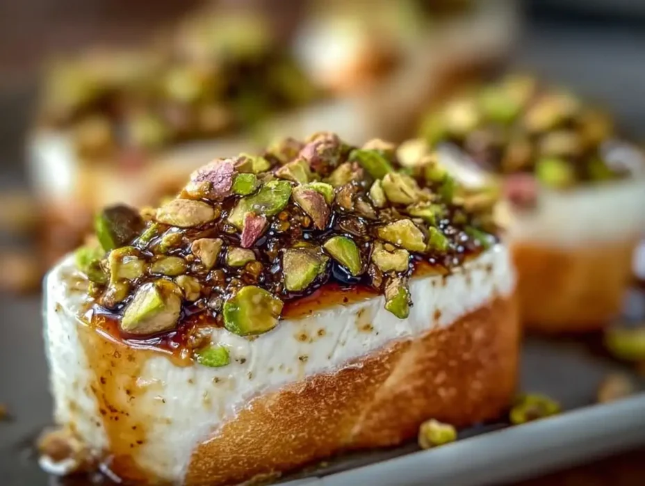 Honey Fig Pistachio Goat Cheese Appetizer - A delightful mix of creamy goat cheese, crunchy pistachios, and sweet honey.