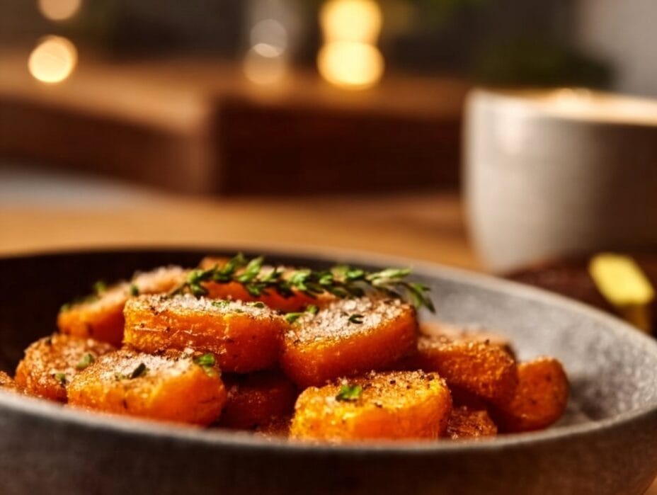 Crispy Smashed Carrots on a baking sheet, beautifully roasted golden-brown, using the focus keyword.