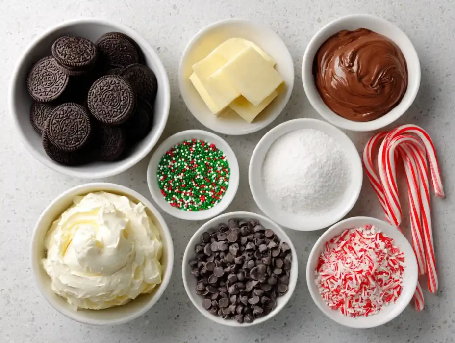 No Bake Christmas Oreo Lasagna ingredients