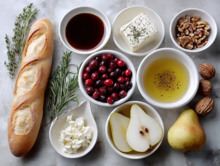 Pear Brie Cranberry Crostini ingredients 