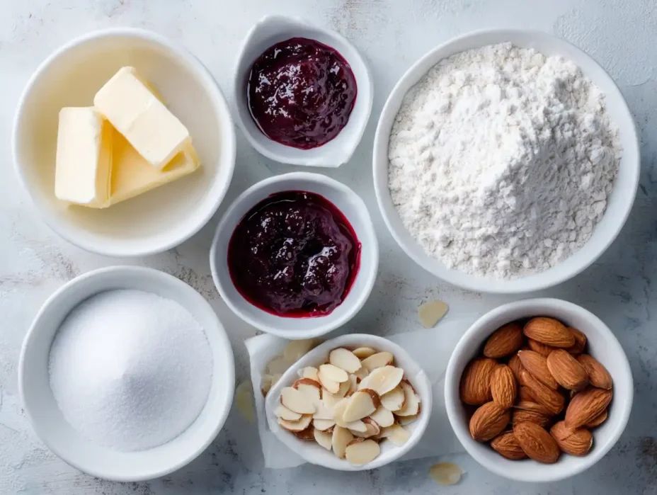 Raspberry Almond Shortbread Thumbprint Cookies ingredients