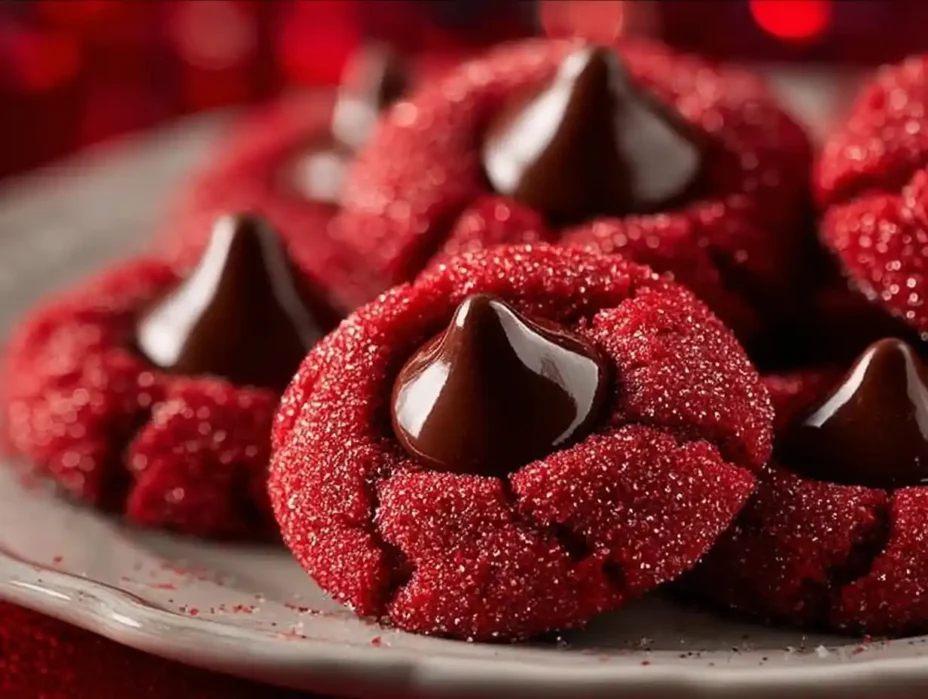 Delicious Red Velvet Blossom Cookies decorated with cream cheese frosting