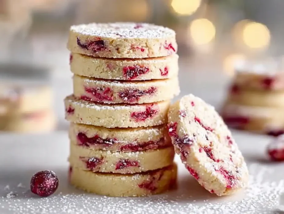 Vegan Cranberry Almond Shortbread Cookies served on a plate