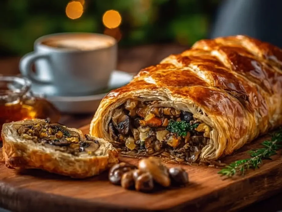 Delicious Vegetarian Wellington with mushrooms and herbs, a perfect hearty dish.