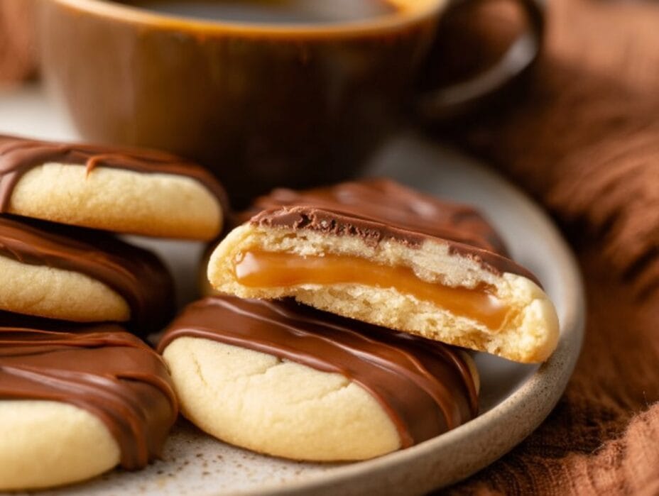 delicious Twix cookies drizzled with chocolate and caramel