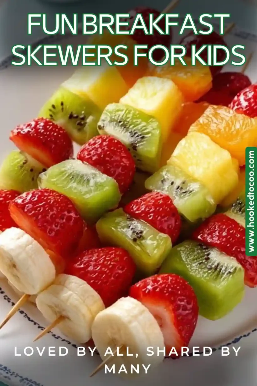 breakfast skewers featuring fruits and pancakes.