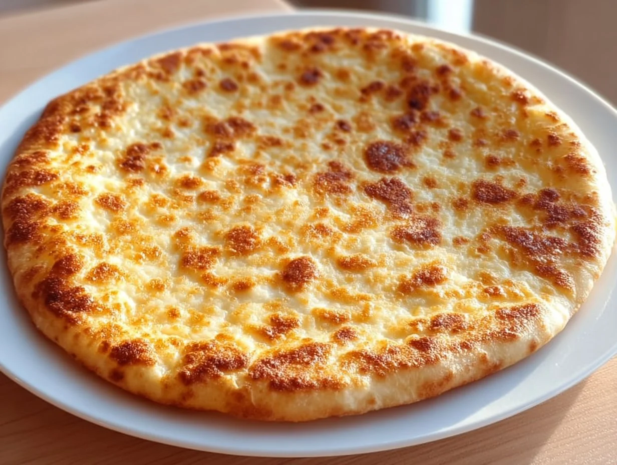 Homemade cottage cheese flatbread on a wooden board