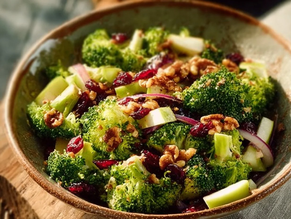 Delicious Honeycrisp Broccoli Salad with vibrant vegetables and flavorful dressing
