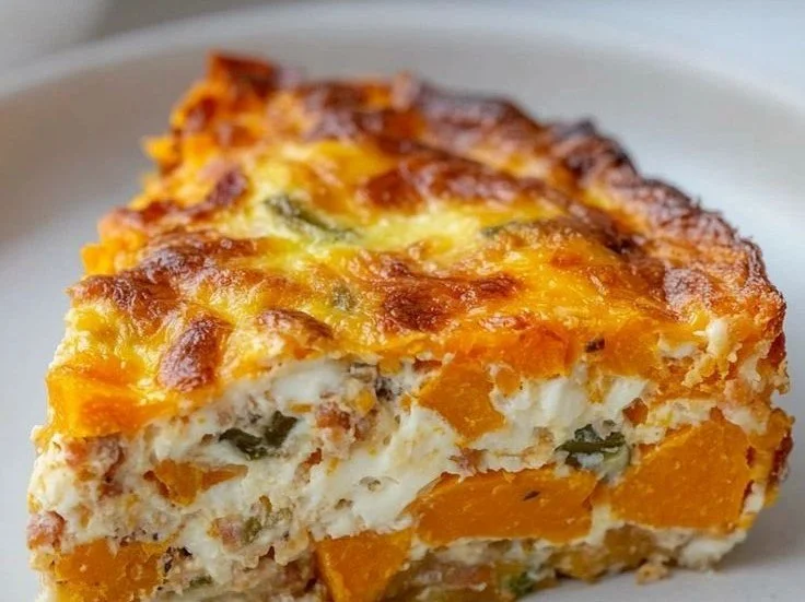 Easy sweet potato egg casserole topped with herbs and spices