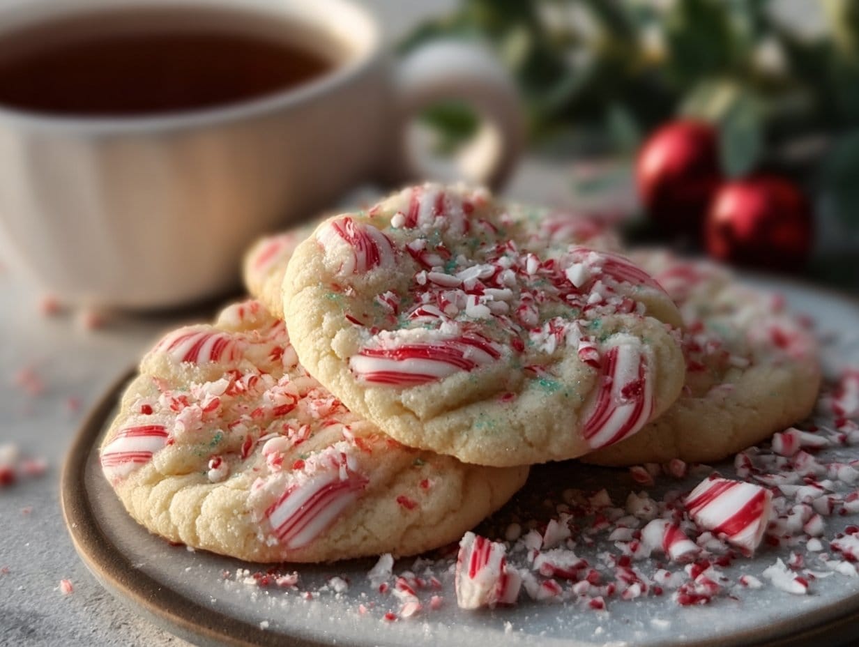 This image shows a beautiful plate of Candy Cane Cookies arranged beautifully, showcasing their festive and colorful appearance.