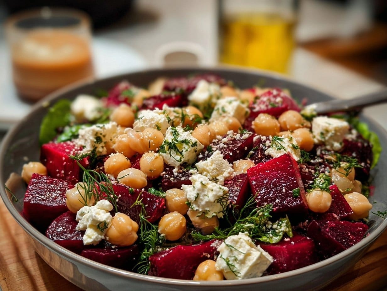 Chickpea Beet Feta Salad with Lemon-Garlic Vinaigrette