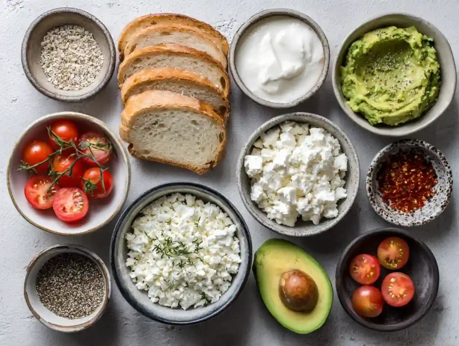 ingredients for Avocado Cottage Cheese Toast recipe