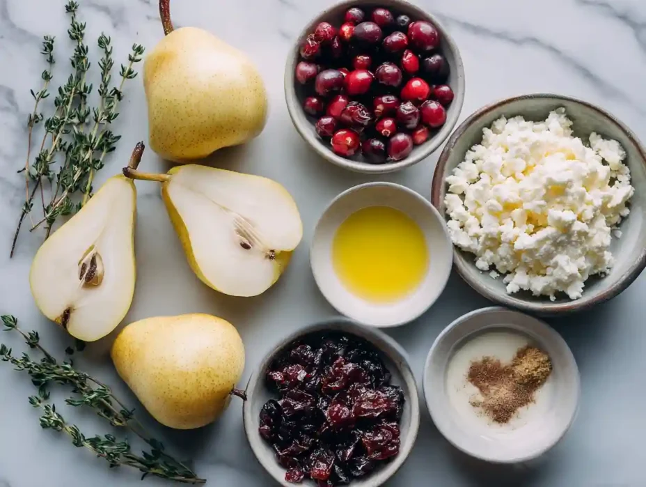 ingredients for Baked Pears Feta Honey Cranberries recipe