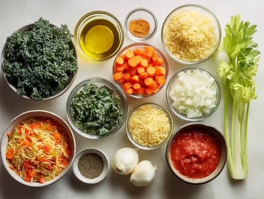 ingredients for Easy, One-Pot Vegetable Orzo Soup recipe