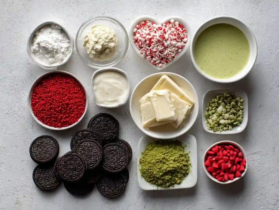 ingredients for Grinch Oreo Truffles