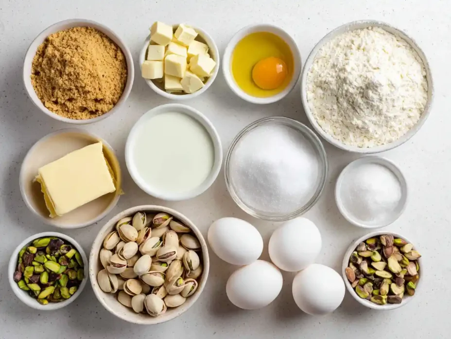 ingredients for Heavenly Pistachio White Chocolate Cheesecake 