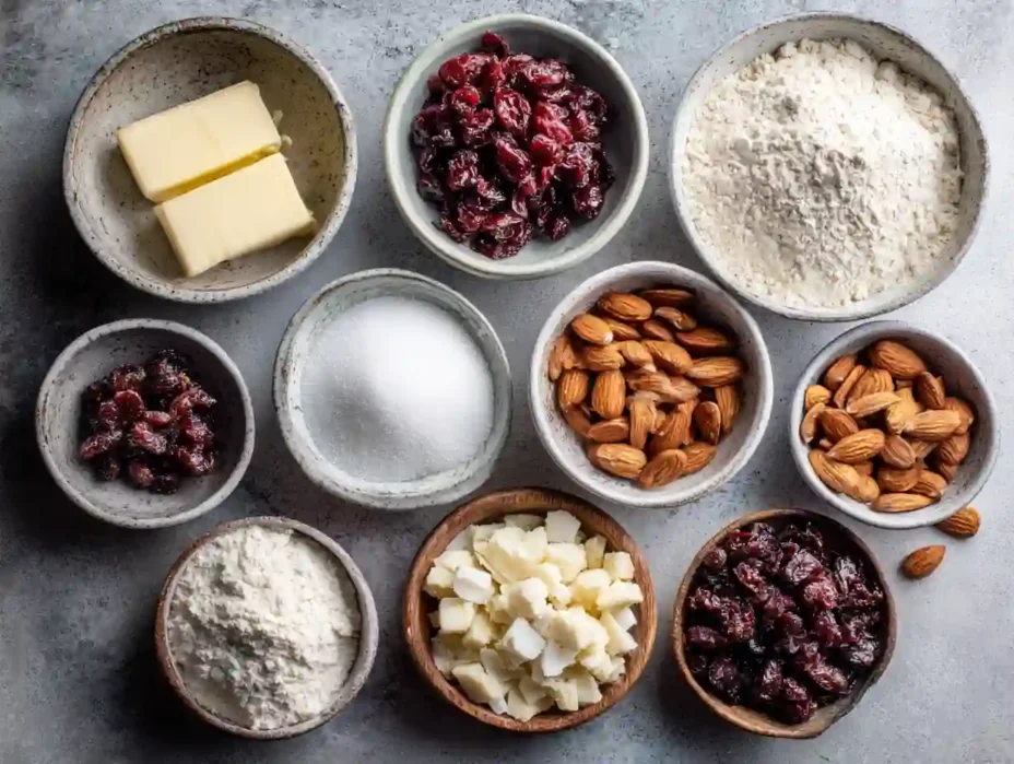 ingredients for Vegan Cranberry Almond Shortbread Cookies