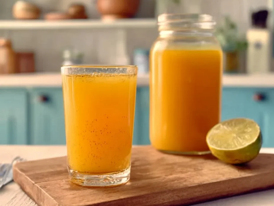 Homemade Jamu Juice recipe featuring turmeric and ginger ingredients.