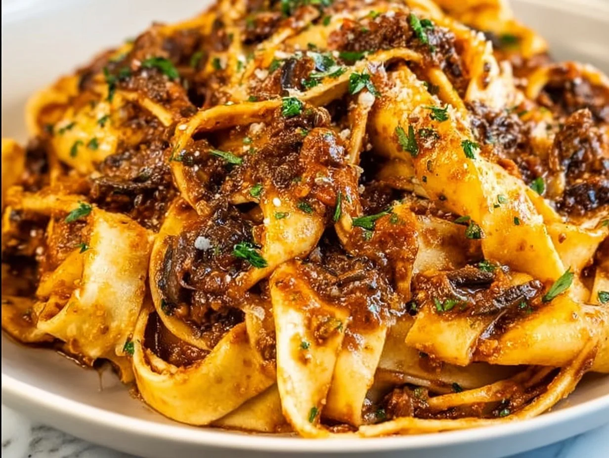 Delicious Mushroom Ragu served in a bowl with fresh herbs.
