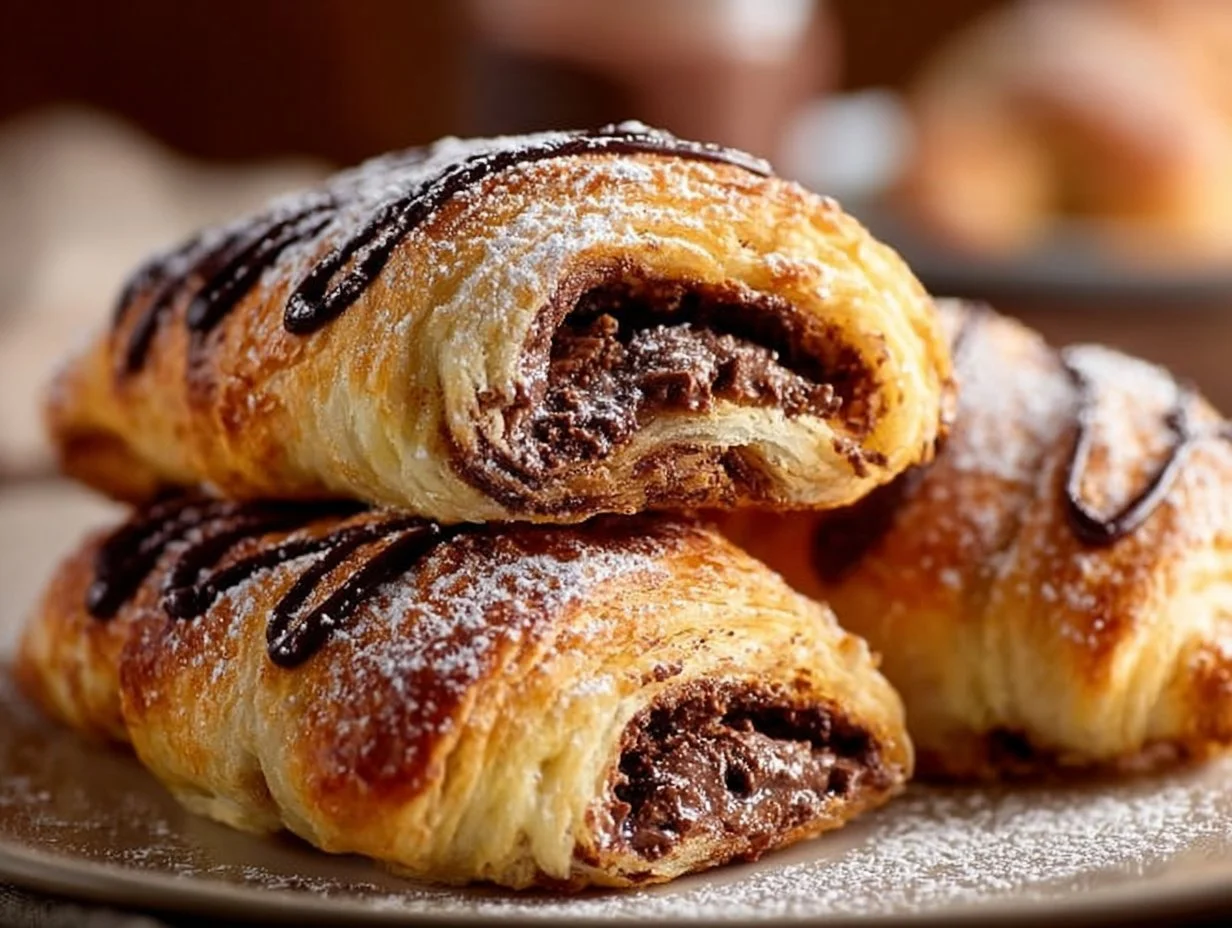 Nutella stuffed crescent rolls arranged on a plate for a delicious treat.